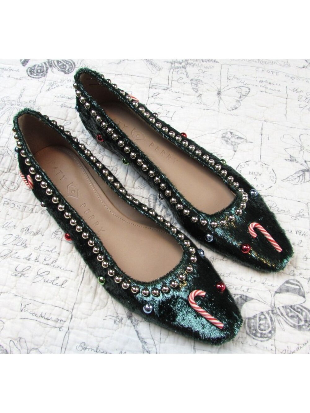 Katy Perry Confidant Christmas Ballet Flats Green Tinsel Whimsy Holiday shoes  9